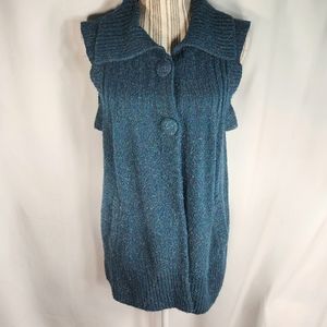 Reference Point Multi Mottled 2 Button Wide Collar Sleeveless Sweater Size Small